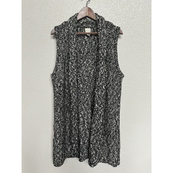 Chico's chunky knit sleeveless open cardigan black cozy long 3/XL casual sweater - Picture 1 of 5